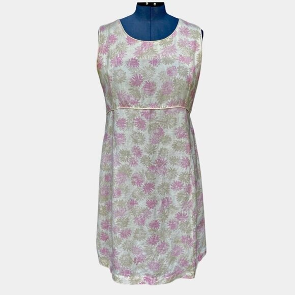 IN DUE TIME Maternity Linen Blend Dress Size XL Floral Ivory Pink Sleeveless Tie - Picture 1 of 16